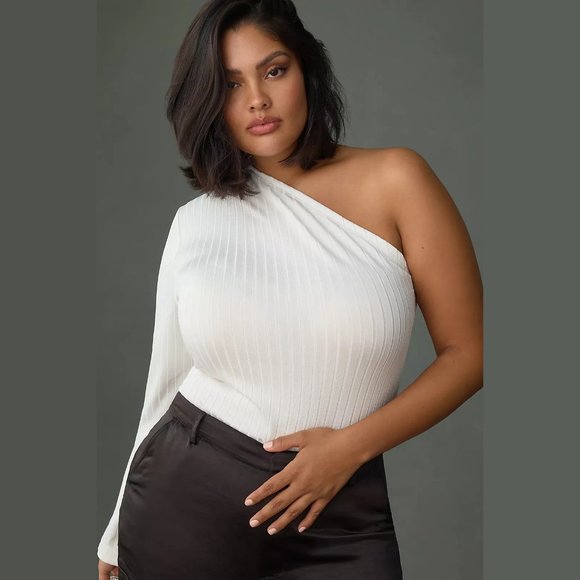 NEW Anthropologie Sizes M, XL One-Shoulder Ribbed Top, White - Picture 5 of 8